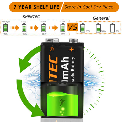 SHENTEC 8Pack 9V 800mAh Lithium Rechargeable Battery 6F22 PP3 LR22 MN1604