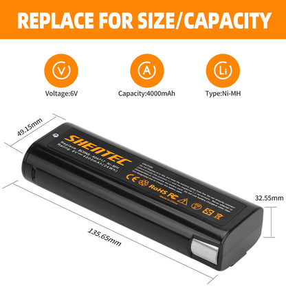 SHENTEC 4AH 6V Ni-MH Battery For Paslode 404717 900400 902200 IM50 IM65 IM250