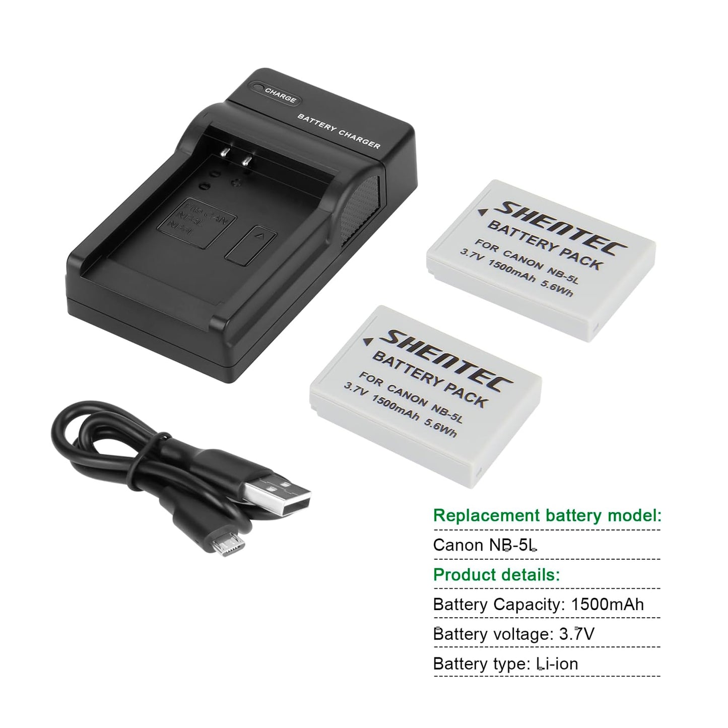 SHENTEC Li-ion Battery Charger for Canon PowerShot Digital IXUS