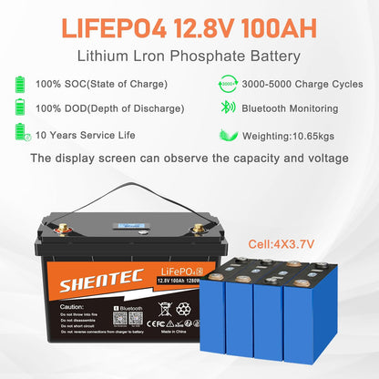 SHENTEC LiFePO4 12V 100Ah Rechargeable Lithium Battery