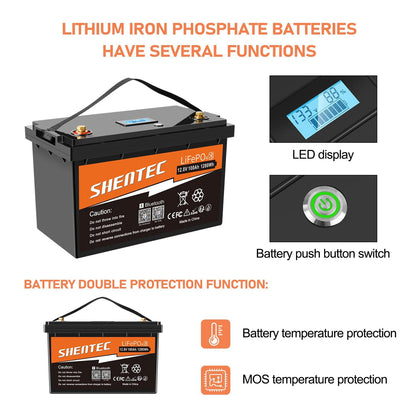 SHENTEC LiFePO4 12V 100Ah Rechargeable Lithium Battery