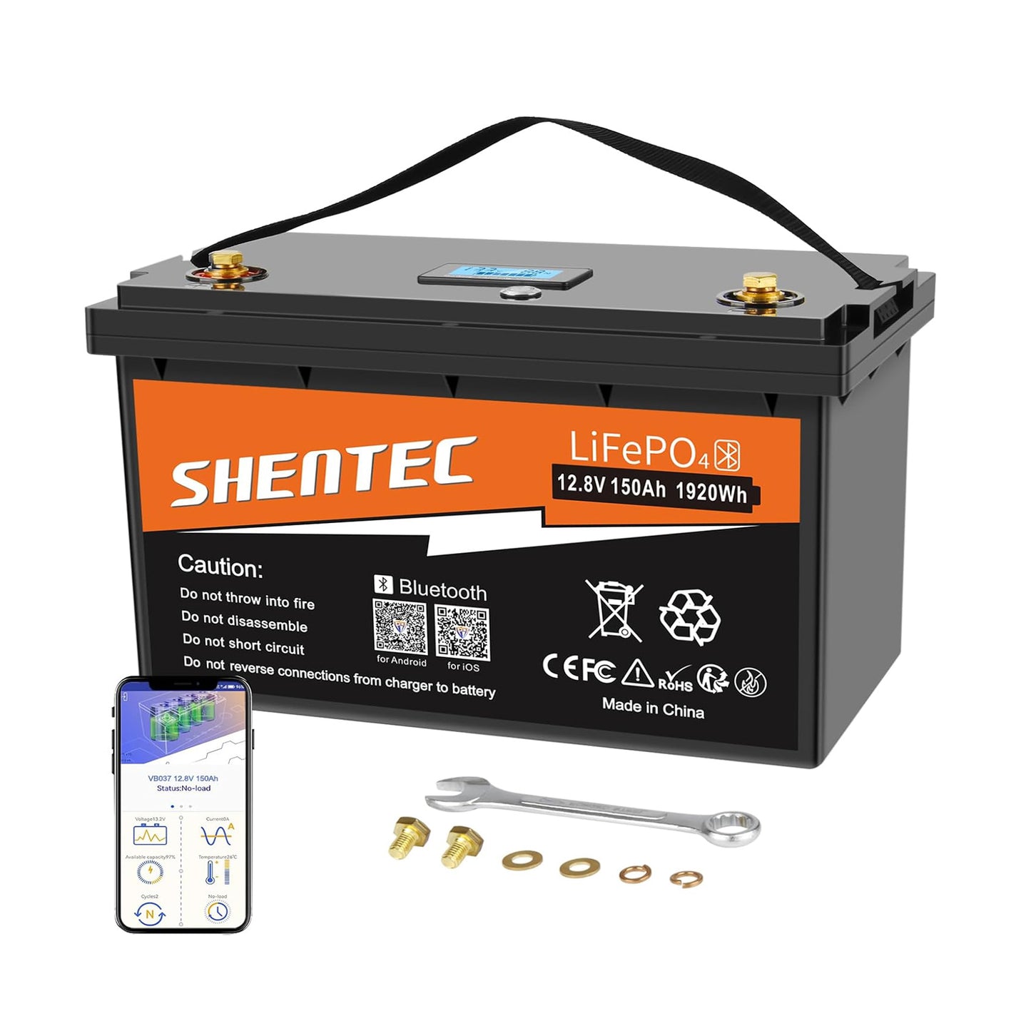 SHENTEC LiFePO4 150Ah Bluetooth Lithium Battery Built-in 150A BMS