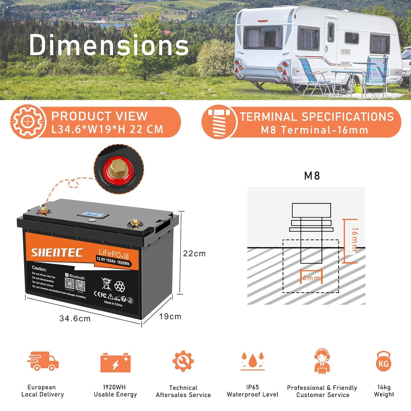 SHENTEC LiFePO4 150Ah Bluetooth Lithium Battery Built-in 150A BMS