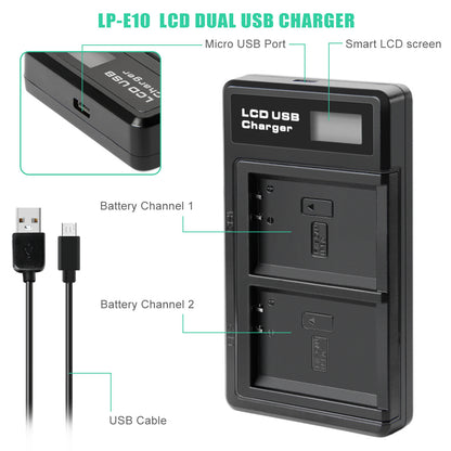 2x LP-E10 Battery &Charger For Canon Rebel T3 T5 Kiss X50 EOS 1200D 1300D 2000D