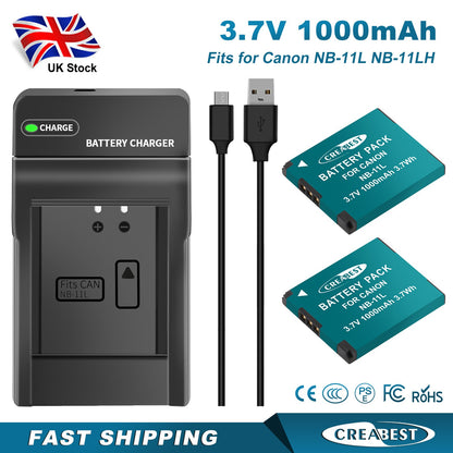 2x NB-11L/11LH Battery+Charger For Canon SX410 SX420 SX430 IS IXUS 180 185 190