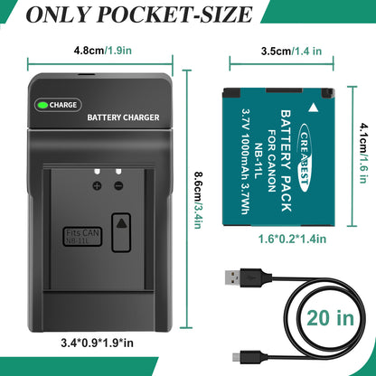 2x NB-11L/11LH Battery+Charger For Canon SX410 SX420 SX430 IS IXUS 180 185 190
