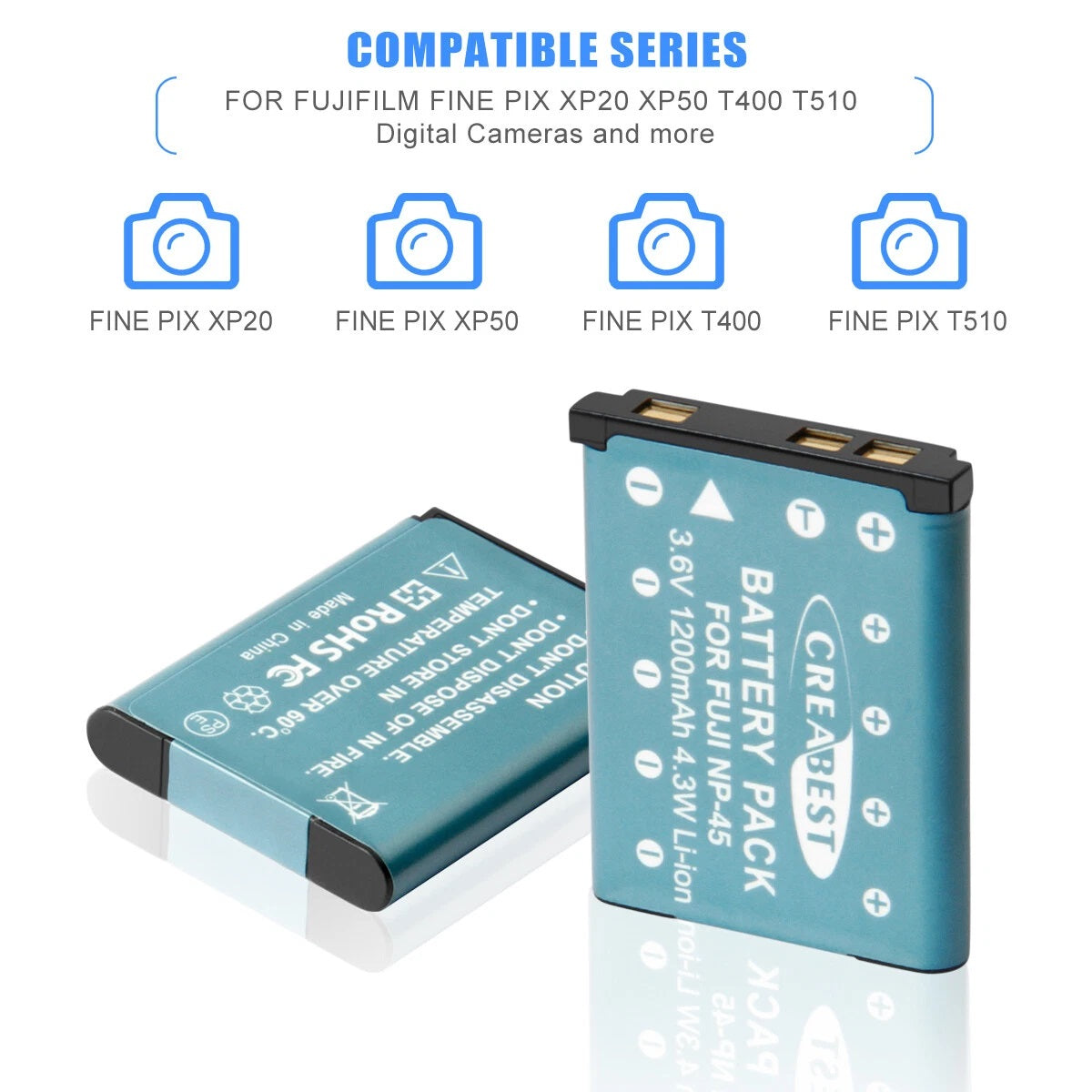 SHENTEC 3.6V 1200mAh Battery For Fujifilm NP-45 Olympus Nikon EN-EL10+Charger