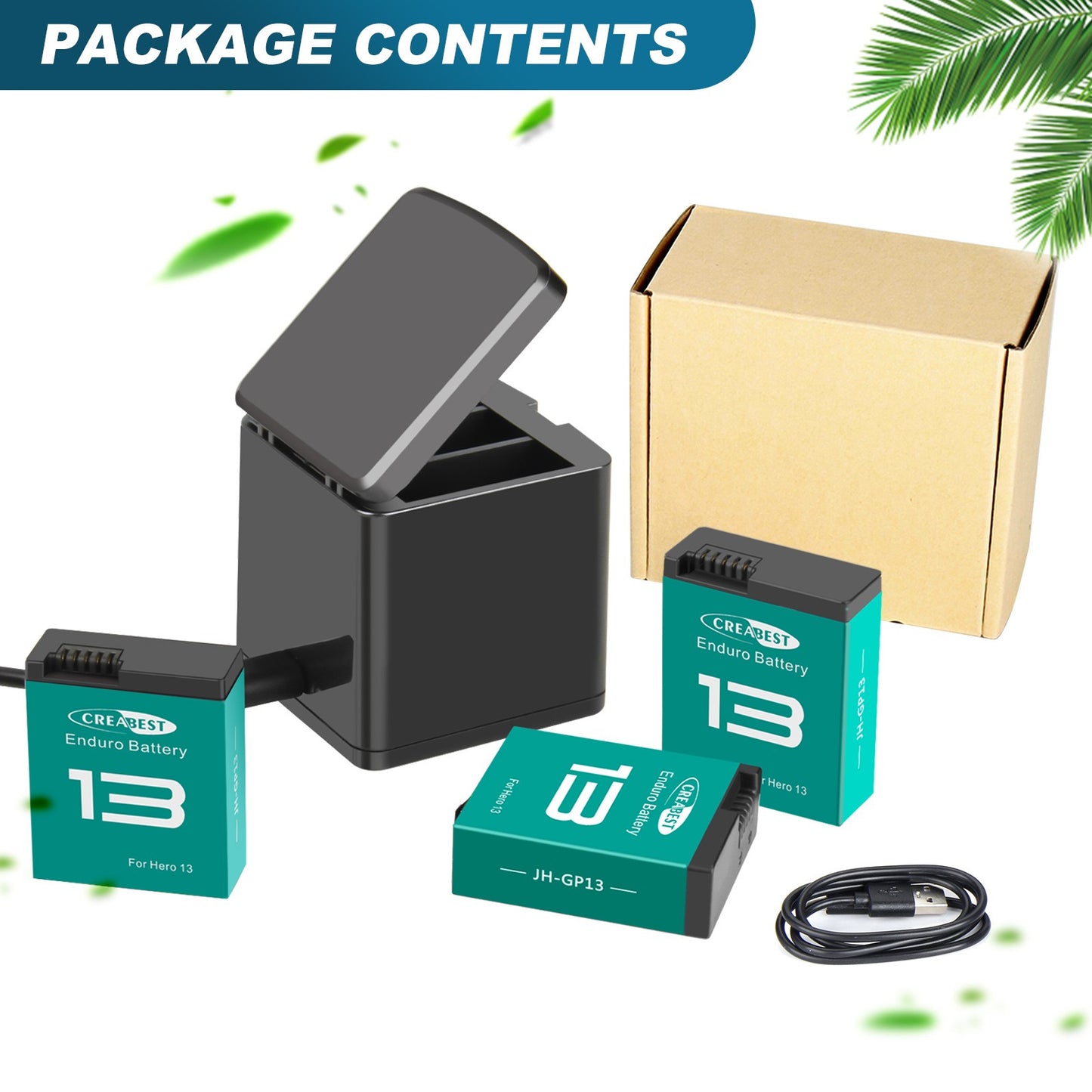 3x JH-GP13 Enduro Battery+Three Channel Charger Storage Box For GoPro Hero 13