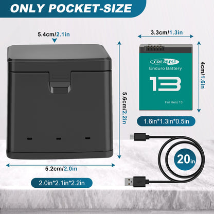 3x JH-GP13 Enduro Battery+Three Channel Charger Storage Box For GoPro Hero 13