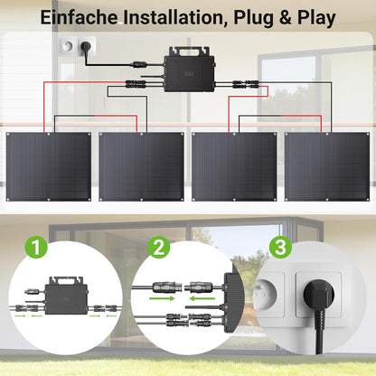 Balcony Power Station 800W Flexible Solar Kit With 4 x 200 W Solar Panel Flexible & Inverter 800 W, Plug and Play with 5 m AC Cable