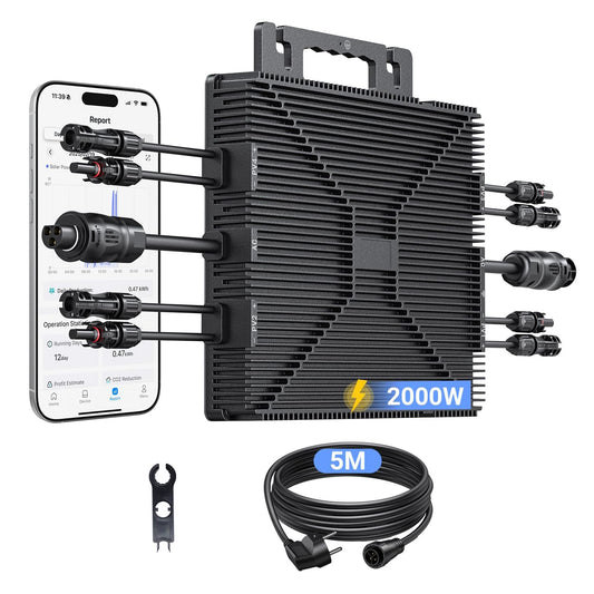 Micro Power Inverter 2000W, Inverter Balcony Power Station with WiFi, Plug & Play, App Control, 5 m AC Cable, PV Inverter