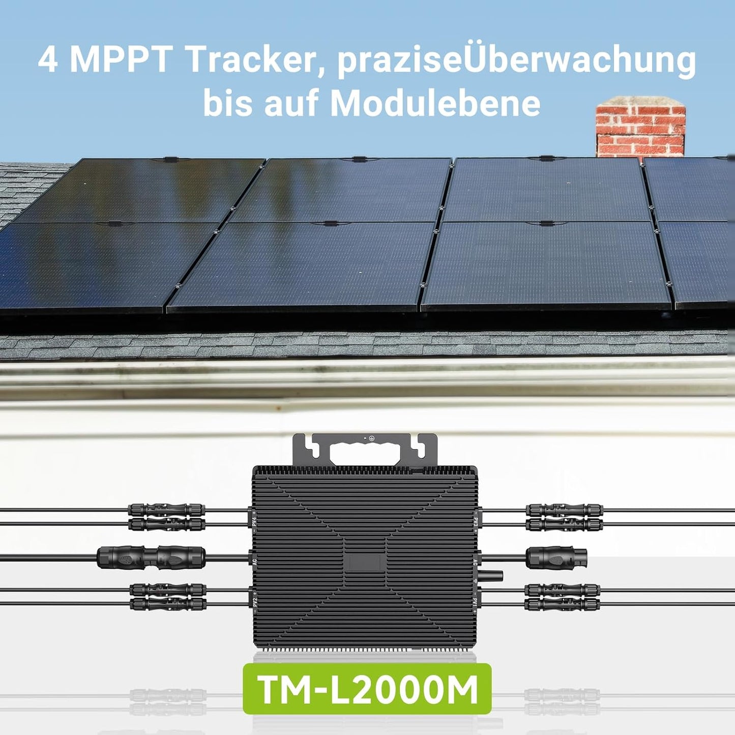 Micro Power Inverter 2000W, Inverter Balcony Power Station with WiFi, Plug & Play, App Control, 5 m AC Cable, PV Inverter
