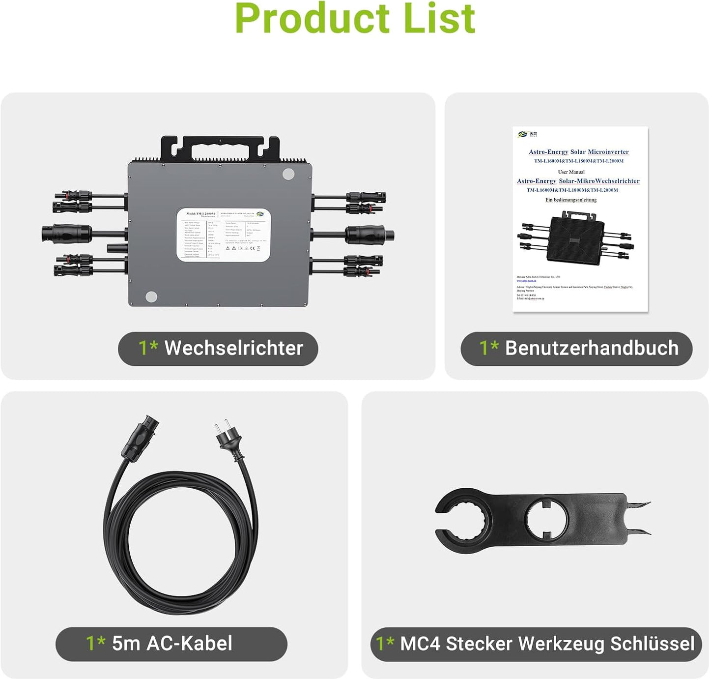 Micro Power Inverter 2000W, Inverter Balcony Power Station with WiFi, Plug & Play, App Control, 5 m AC Cable, PV Inverter