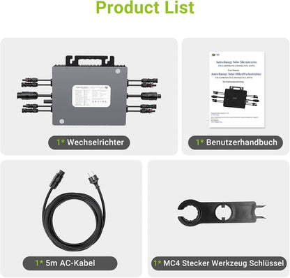 Micro Power Inverter 2000W, Inverter Balcony Power Station with WiFi, Plug & Play, App Control, 5 m AC Cable, PV Inverter