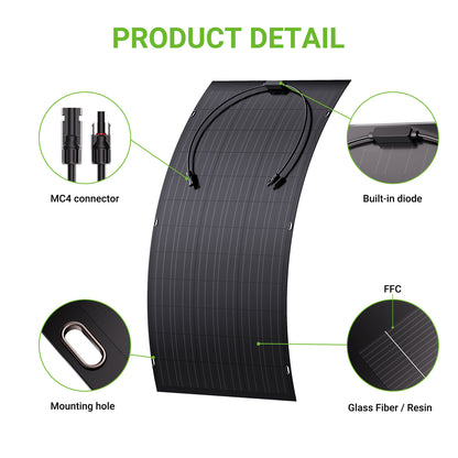 240W Flexible Solar Panel Kit, 2 x 120 W Flexible Solar Cell Module, IP67 for Balcony Motorhome, Car, Shed, Roof, Boat ,Off Grid