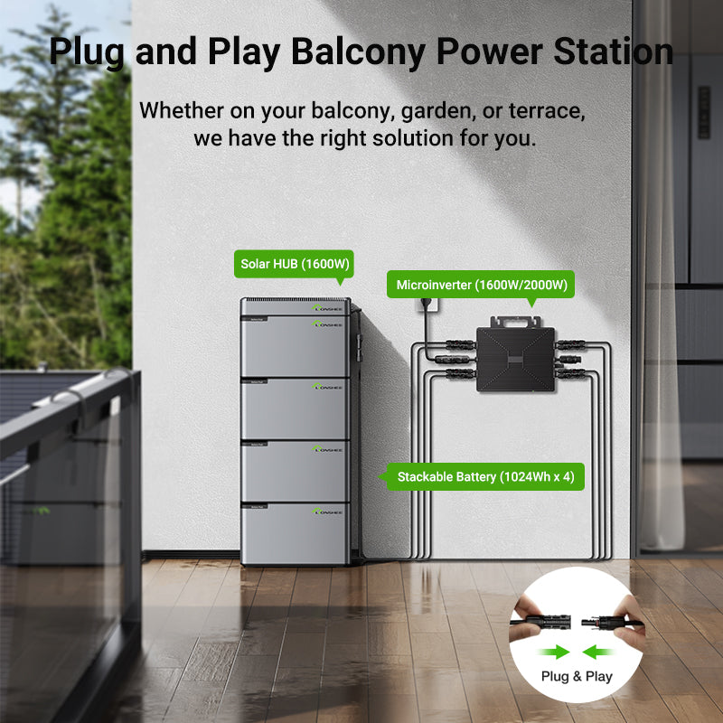 Balcony Power Station 800W Flexible Solar Kit With 4 x 200 W Solar Panel & Inverter 800W,Smart Hub &4 X 1024WH Power Box