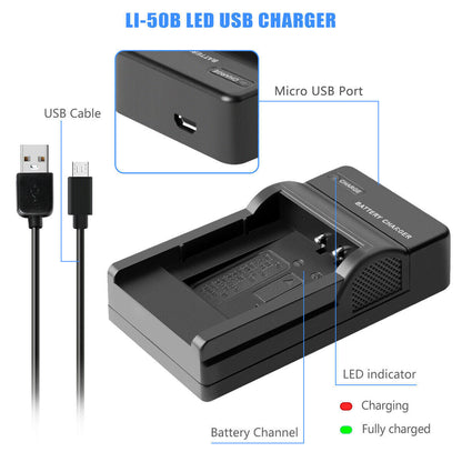 2x Li-50B Battery USB Charger For Olympus SZ-30 SZ-20 XZ-10 SP-800UZ SP-815UZ