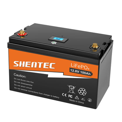 SHENTEC 12 V 100 Ah LiFePO4 Battery Wth LED Display Built-in 100 A BMS for Backup Power