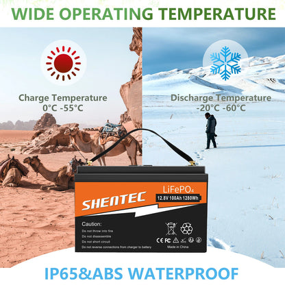 SHENTEC 12 V 100 Ah LiFePO4 Battery Wth LED Display Built-in 100 A BMS for Backup Power