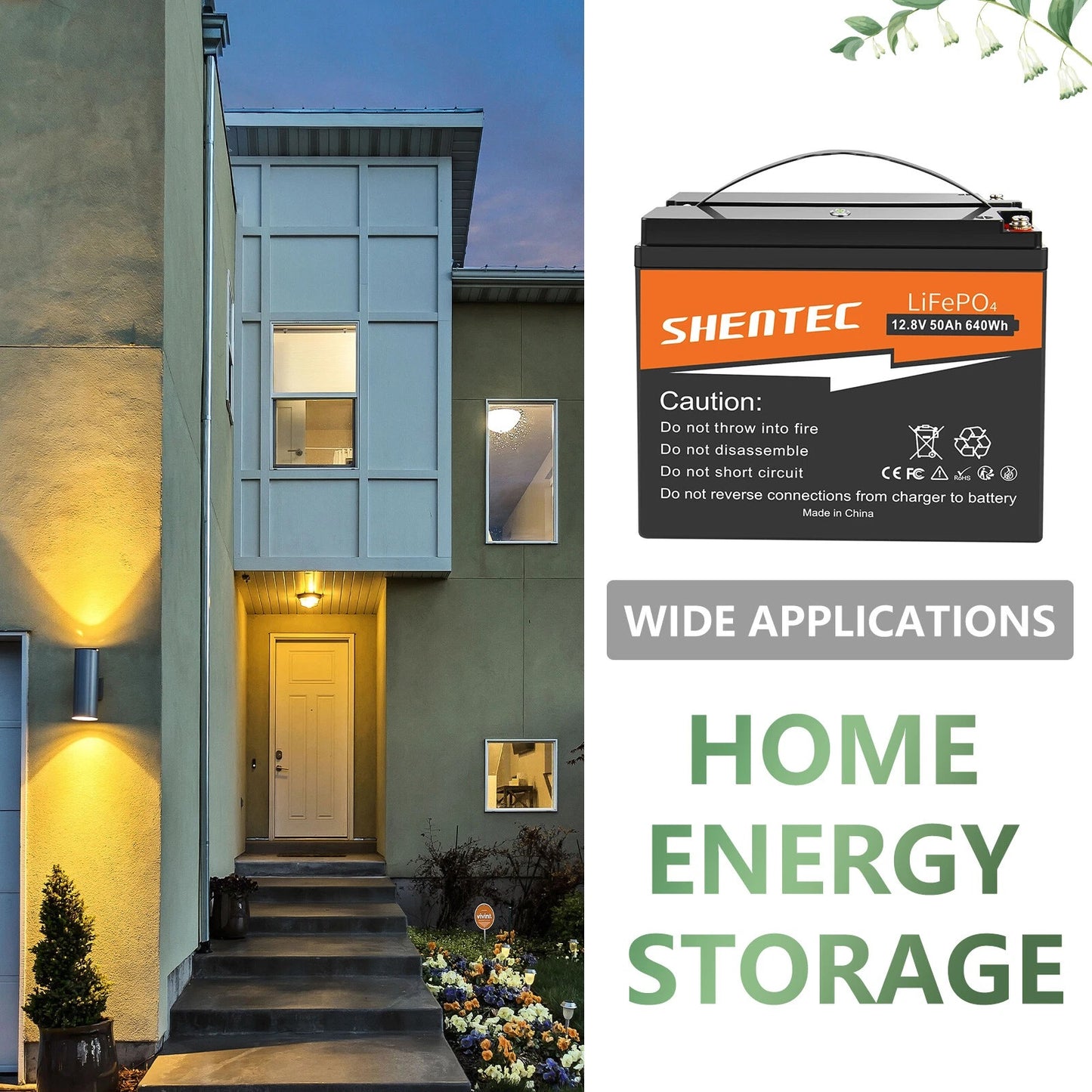 SHENTEC 12.8V 50Ah Lithium LiFePO4 Battery for Solar RV Boat Caravan Camping