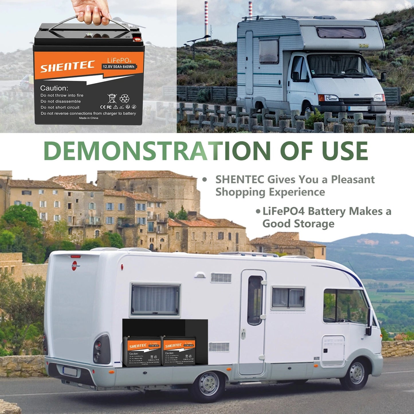SHENTEC 12.8V 50Ah Lithium LiFePO4 Battery for Solar RV Boat Caravan Camping