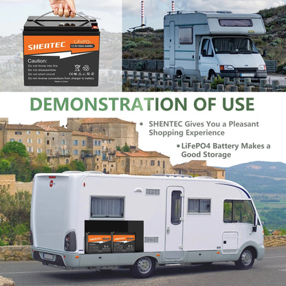 SHENTEC 12.8V 50Ah Lithium LiFePO4 Battery for Solar RV Boat Caravan Camping