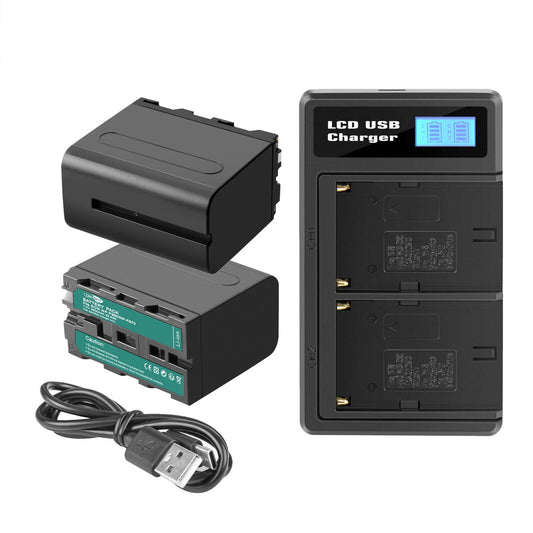 2x NP-F960 NP-F970 NP-F950 8.8Ah Battery + Dual Charger For Sony NP-F330 NP-F550 (Copy)