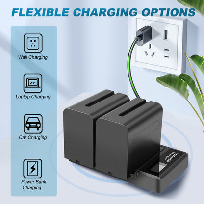 2x NP-F960 NP-F970 NP-F950 8.8Ah Battery + Dual Charger For Sony NP-F330 NP-F550 (Copy)