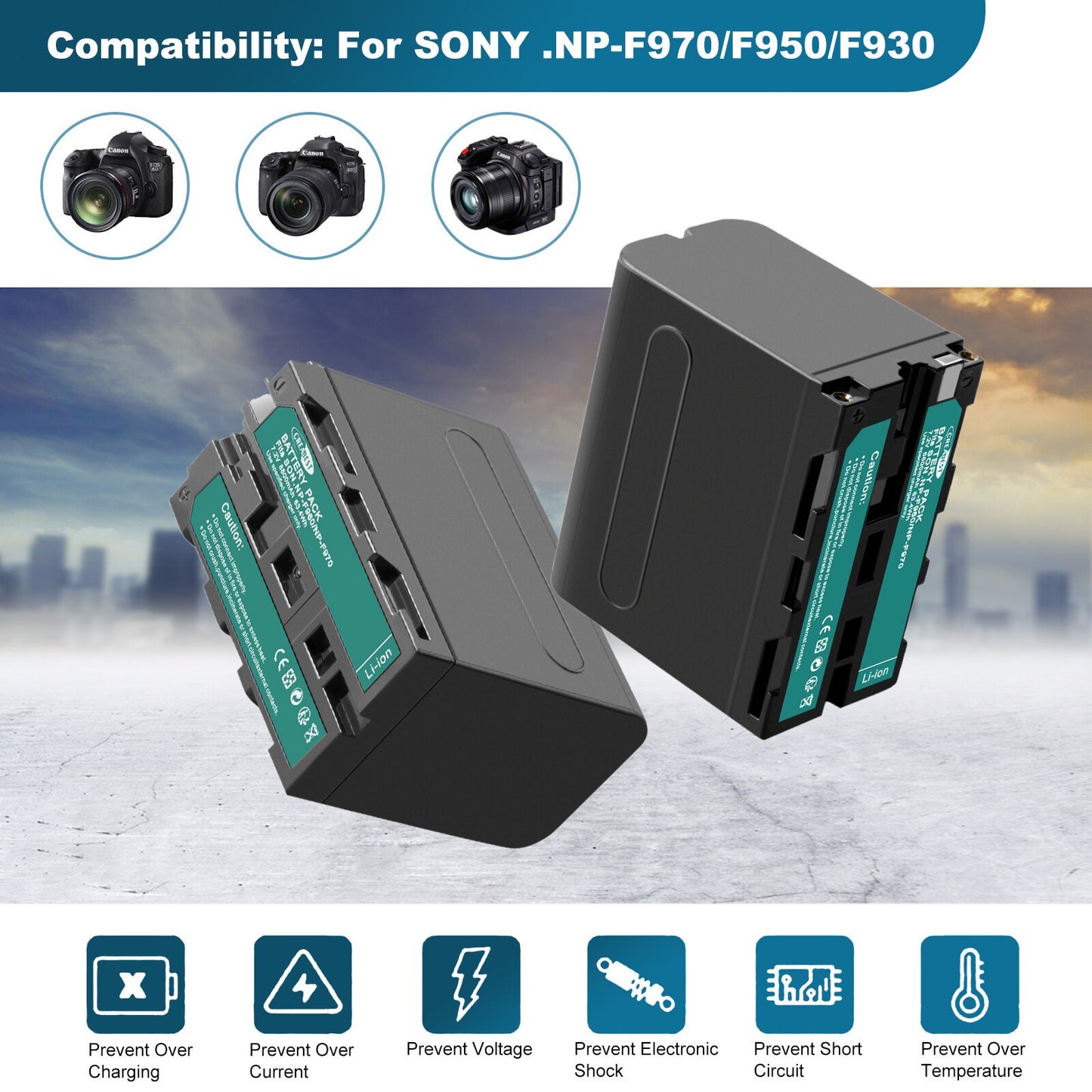 2x NP-F960 NP-F970 NP-F950 8.8Ah Battery + Dual Charger For Sony NP-F330 NP-F550 (Copy)