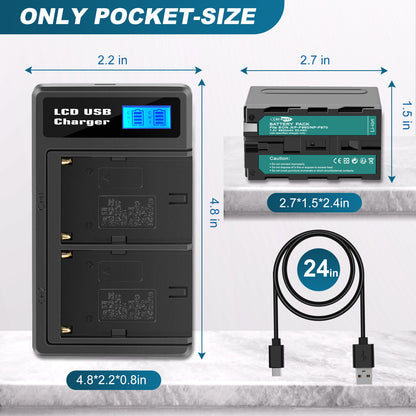 2x NP-F960 NP-F970 NP-F950 8.8Ah Battery + Dual Charger For Sony NP-F330 NP-F550 (Copy)