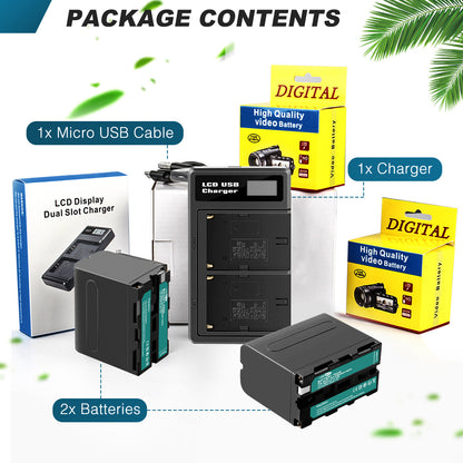 2x NP-F960 NP-F970 NP-F950 8.8Ah Battery + Dual Charger For Sony NP-F330 NP-F550 (Copy)
